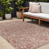6' X 9' Red And Taupe Medallion Indoor Outdoor Area Rug