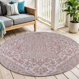 6' Red And Taupe Round Medallion Indoor Outdoor Area Rug