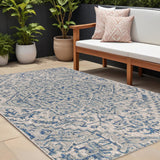 6' X 9' Teal Blue And Gray Medallion Indoor Outdoor Area Rug