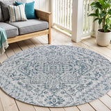 6' Teal Blue And Gray Round Medallion Indoor Outdoor Area Rug