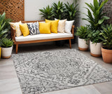 6' Black And Gray Square Medallion Indoor Outdoor Area Rug