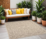 4' Beige And Brown Square Medallion Indoor Outdoor Area Rug