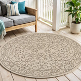 6' Beige And Brown Round Medallion Indoor Outdoor Area Rug