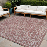 8' Red And Beige Square Medallion Indoor Outdoor Area Rug