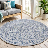 6' Gray And Navy Blue Round Medallion Indoor Outdoor Area Rug