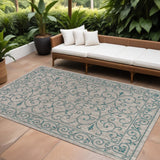 6' X 9' Gray And Teal Blue Medallion Indoor Outdoor Area Rug