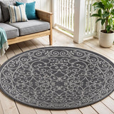 5' Black And Gray Round Medallion Indoor Outdoor Area Rug