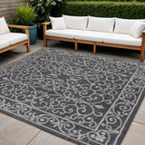 6' Black And Gray Square Medallion Indoor Outdoor Area Rug