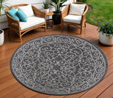 8' Black And Gray Round Medallion Indoor Outdoor Area Rug