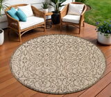 8' Beige And Brown Round Geometric Indoor Outdoor Area Rug