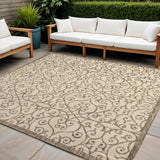 8' Beige And Brown Square Geometric Indoor Outdoor Area Rug
