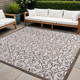 9' Taupe And Espresso Square Geometric Indoor Outdoor Area Rug
