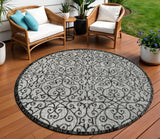 8' Light Gray And Black Round Geometric Indoor Outdoor Area Rug