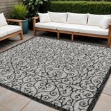8' Light Gray And Black Square Geometric Indoor Outdoor Area Rug