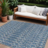 6' X 9' Navy Blue And Light Gray Trellis Indoor Outdoor Area Rug