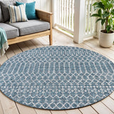 6' Teal Blue And Gray Round Trellis Indoor Outdoor Area Rug