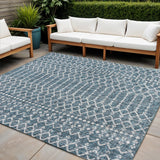 8' Teal Blue And Gray Square Trellis Indoor Outdoor Area Rug
