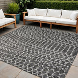 6' Black And Gray Square Trellis Indoor Outdoor Area Rug