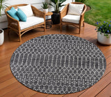 8' Black And Gray Round Trellis Indoor Outdoor Area Rug