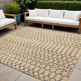 4' Beige And Navy Blue Square Trellis Indoor Outdoor Area Rug