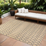 6' X 9' Beige And Navy Blue Trellis Indoor Outdoor Area Rug