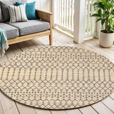 6' Beige And Navy Blue Round Trellis Indoor Outdoor Area Rug