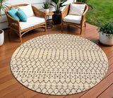 9' Beige And Navy Blue Round Trellis Indoor Outdoor Area Rug