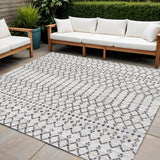 6' Cream And Black Square Trellis Indoor Outdoor Area Rug