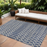 6' X 9' Navy Blue And Beige Trellis Indoor Outdoor Area Rug