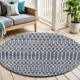 6' Navy Blue And Beige Round Trellis Indoor Outdoor Area Rug