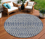 8' Navy Blue And Beige Round Trellis Indoor Outdoor Area Rug