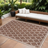 6' X 9' Espresso And Taupe Geometric Indoor Outdoor Area Rug