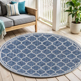 6' Navy Blue And Gray Round Geometric Indoor Outdoor Area Rug