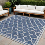 6' Navy Blue And Gray Square Geometric Indoor Outdoor Area Rug