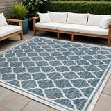 4' Teal Blue And Gray Square Geometric Indoor Outdoor Area Rug