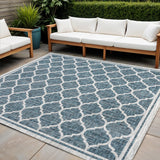 6' Teal Blue And Gray Square Geometric Indoor Outdoor Area Rug
