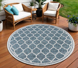 8' Teal Blue And Gray Round Geometric Indoor Outdoor Area Rug
