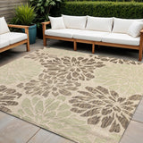 4' Sage And Brown Square Floral Indoor Outdoor Area Rug