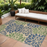 6' X 9' Navy Blue And Green Floral Indoor Outdoor Area Rug