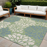 4' Cream And Green Square Floral Indoor Outdoor Area Rug