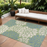 6' X 9' Cream And Green Floral Indoor Outdoor Area Rug