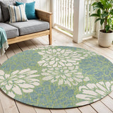6' Cream And Green Round Floral Indoor Outdoor Area Rug