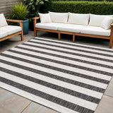 4' Black And Cream Square Striped Indoor Outdoor Area Rug