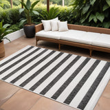 6' X 9' Black And Cream Striped Indoor Outdoor Area Rug