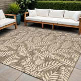 4' Brown And Beige Square Floral Indoor Outdoor Area Rug