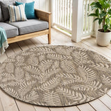 6' Brown And Beige Round Floral Indoor Outdoor Area Rug