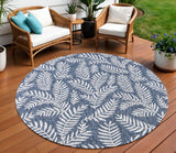 8' Navy Blue And Ivory Round Floral Indoor Outdoor Area Rug