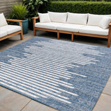 4' Blue And Ivory Square Striped Indoor Outdoor Area Rug