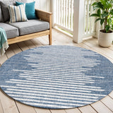 5' Blue And Ivory Round Striped Indoor Outdoor Area Rug