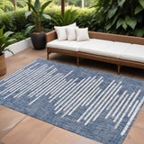 6' X 9' Blue And Ivory Striped Indoor Outdoor Area Rug